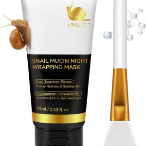 9000PPM Snail Mucin Collagen Overnight Wrapping Peel Off Mask for Intensive Hydrating, Skin Barrier Repairing, Reducing Sagging/Wrinkles/Fine Lines, 2.53 Oz/75 ML